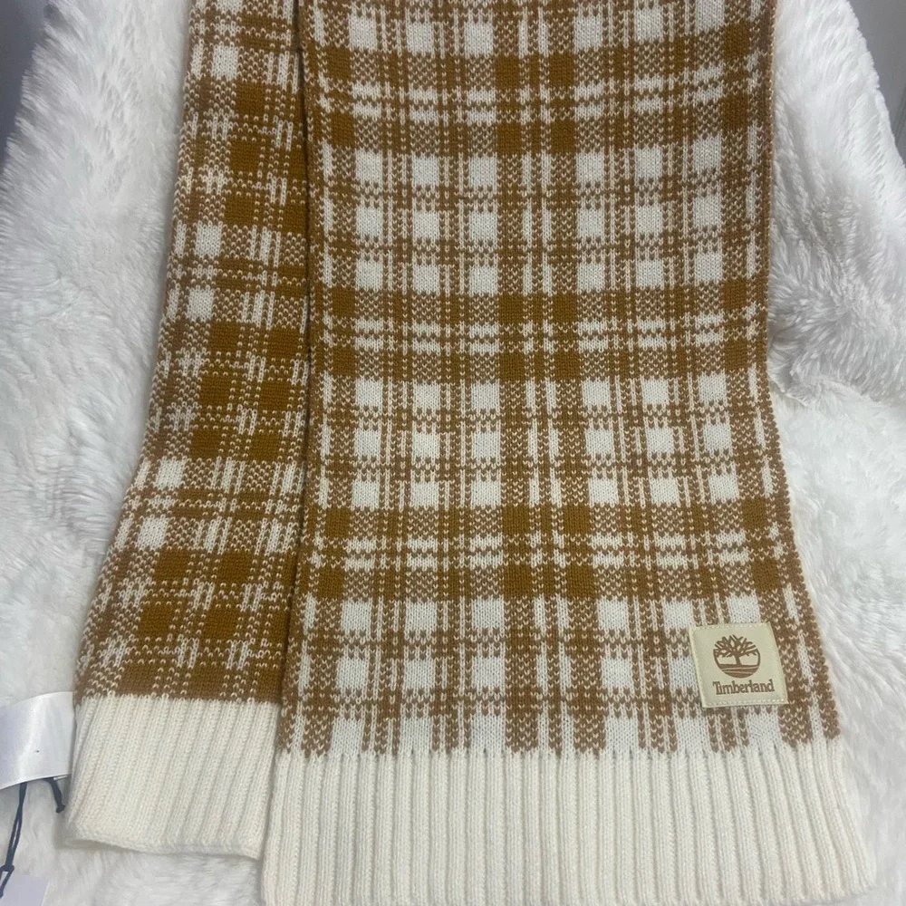 Timberland Tan and Cream Checkered Scarf